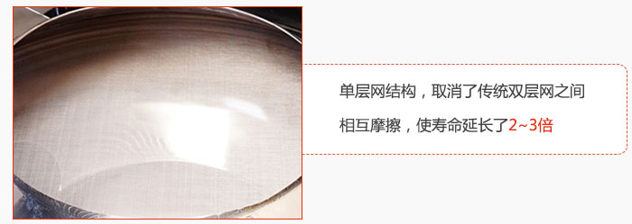 單層網結構，取消了傳統(tǒng)雙層網之間相互摩擦，使壽命延長了2~3倍