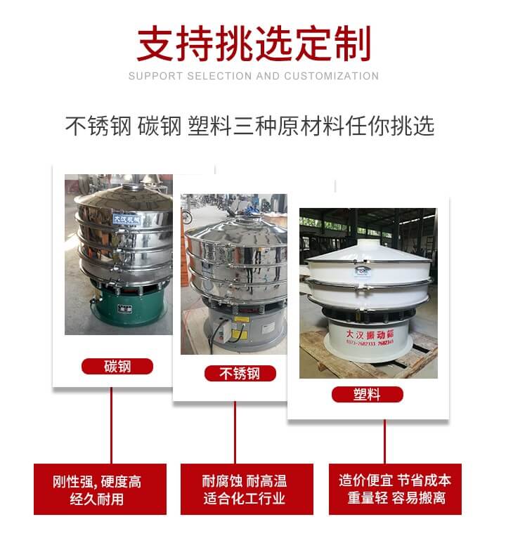 旋振篩可配置一到四層的篩網(wǎng)。旋振篩的篩分效率高，篩分精度高，篩分率高達(dá)96%。